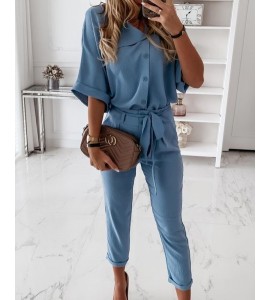Short Sleeve Solid Top   Long Pant