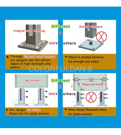 4PCS 2205 Stainless Steel Glass Pool Fence Deck Spigots Balustrade Fence Square