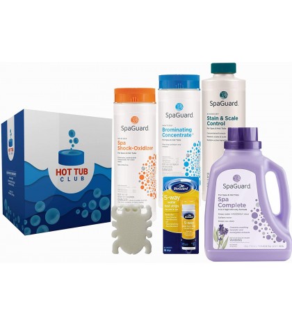 Hottubclub Deluxe Hot Tub Chemical Kit - Contains Scum Absorber, Test Strips, Sp