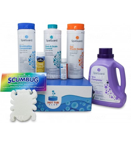 Hottubclub Deluxe Hot Tub Chemical Kit - Contains Scum Absorber, Test Strips, Sp