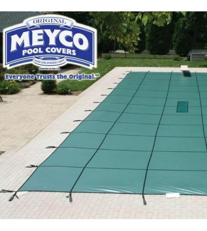 Meyco 18 x 38 Rectangle MeycoLite Mesh Green Safety Pool Cover