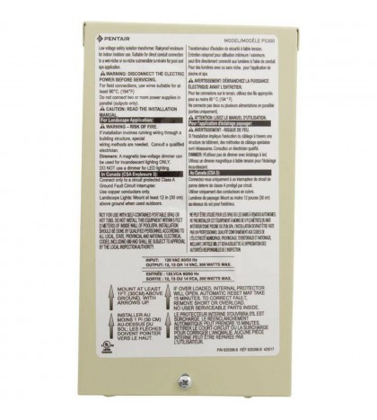 Pentair 120V to 12v-14v Pool/Spa 300W Transformer (619963)