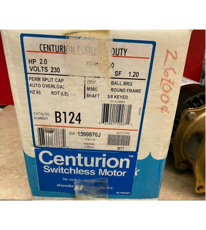 Magnetek Century Centurion B124 Pool Spa Motor 2HP w/ Brass Bronze Impeller