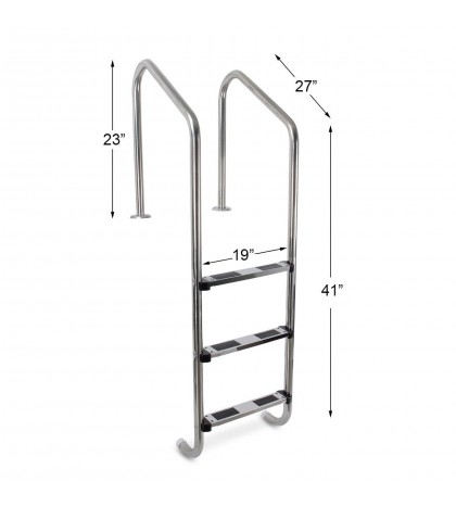 3 Step Ladder For In-ground Swimming Pool Heavy Duty Stainless Steel Non-Skid