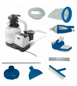 Intex 2100 GPH Above Ground Pool Sand Filter Pump w/ Deluxe Pool Maintenance Kit