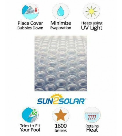 Sun2Solar 18 x 36 Rectangle Clear Swimming Pool Solar Blanket Cover 1600 Series