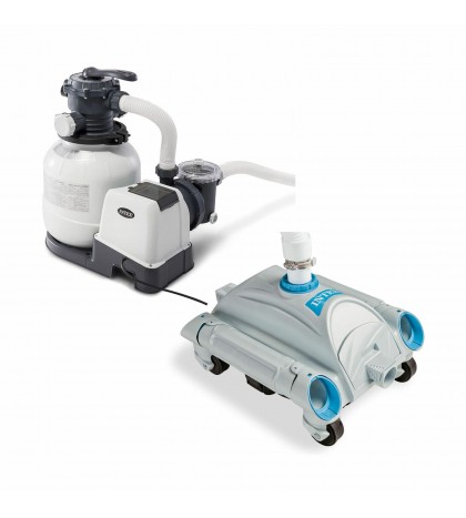 Intex 2100 GPH Above Ground Pool Sand Filter Pump w/ Automatic Pool Vacuum