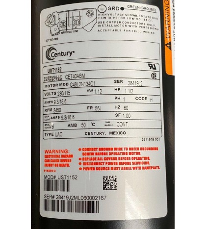 Hayward Super Pump 1 1/2 HP Swimming Pool Spa Pump Replacement Motor -  UST1152.