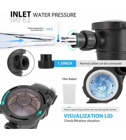VIVOHOME 1.0 HP-2.0 HP Swimming Pool Water Pump In/Above Ground Motor Strainer