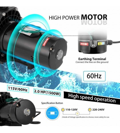 VIVOHOME 1.0 HP-2.0 HP Swimming Pool Water Pump In/Above Ground Motor Strainer