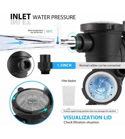 VIVOHOME 1.0 HP-2.0 HP Swimming Pool Water Pump In/Above Ground Motor Strainer
