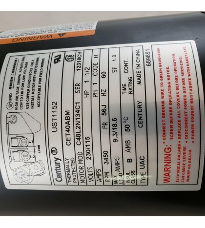 Century Electric UST1152 1 1-2-horsepower Round Flange Replacement Motor