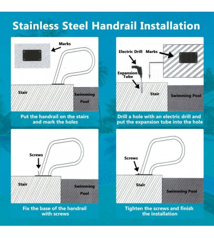 Swimming Pool Hand Rail Premium Stainless Steel Rust-Resistant with Base Plate