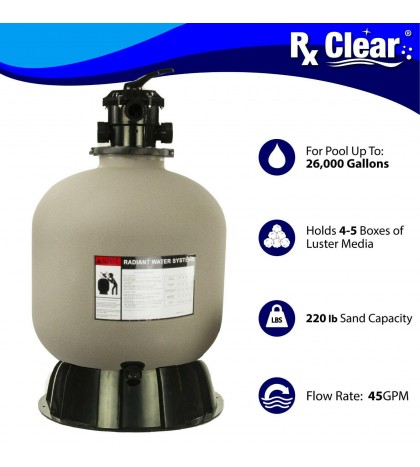 Rx Clear 73054 Radiant 22 Inch Above Ground Swimming Pool Sand Filter