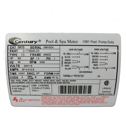 A.O. Smith B625 3/4 HP 3450 RPM Enclosure Pool Motor