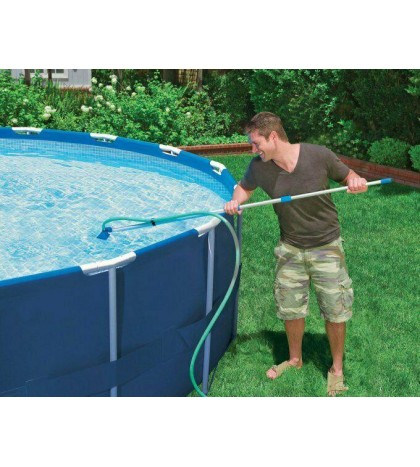 Bundle 12-Foot Pool Cover Tarp, Cleaning Pool Kit, & Above Ground Swimming Pool