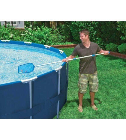 Bundle 12-Foot Pool Cover Tarp, Cleaning Pool Kit, & Above Ground Swimming Pool