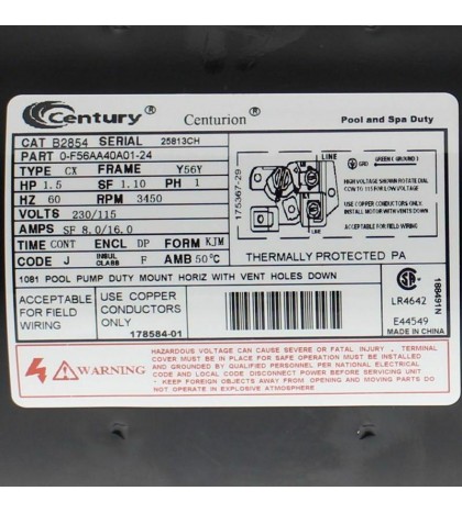 CENTURY B2854 1.5hp Pool Pump Motor