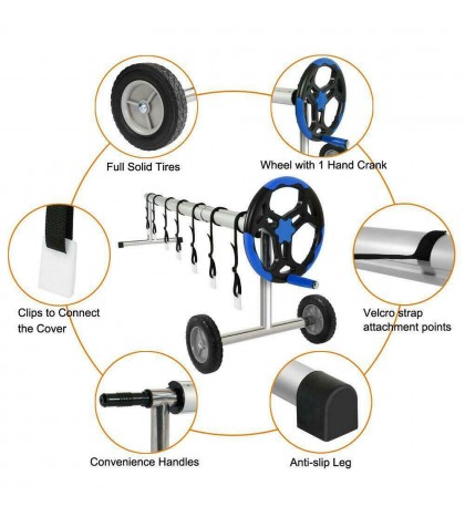 Swimming Pool Cover Reel 18FT Stainless Steel Inground Solar Cover Extra Long