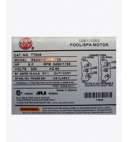 Waterway Plastics 3722021-1D Executive 56 Frame 5HP 230 Volt  Spa Pump