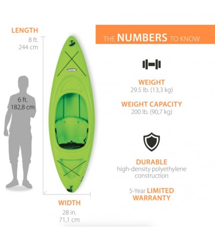 Lifetime 8ft. Pacer 80 Sit-In Kayak w/ Paddle - Lime Green - Brand New