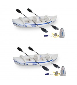 Sea Eagle 330 Deluxe 2 Person Inflatable Sport Kayak Boat & Pump/Oars (2 Pack)