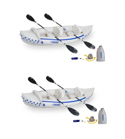 Sea Eagle 330 Deluxe 2 Person Inflatable Sport Kayak Boat & Pump/Oars (2 Pack)