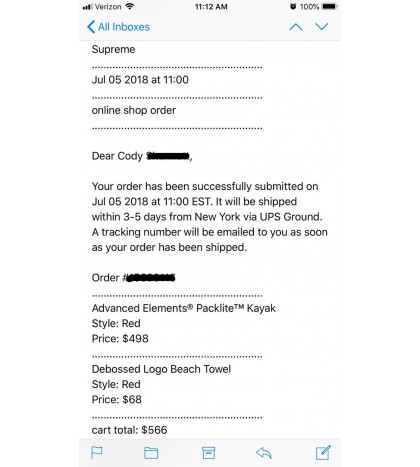 Supreme Packlite Kayak Advanced Elements Sold Out Box Logo new *ORDER CONFIRMED*