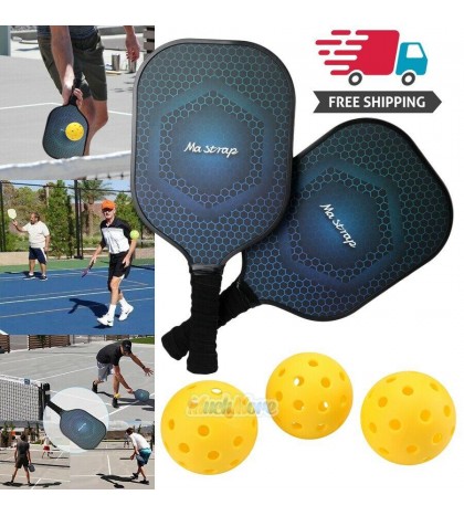 4 Pickleball Paddles Pro Pickleball Graphite Honeycomb Core Rackets w/ Balls Kit
