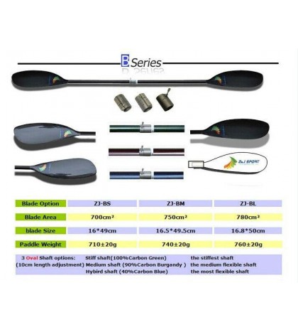ZJ SPORT Carbon Fiber Marathon Kayak Paddle In 3 Option Shaft With 10cm Adjustor