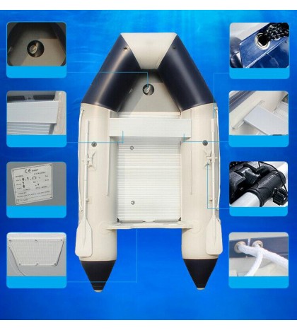 0.9mm PVC Inflatable Boat Tender Fishing Raft Dinghy + Floor Gray Carry CE 8.8FT