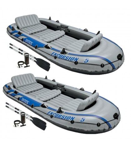 Intex Excursion 5 Person Inflatable Rafting and Fishing Boat w/ 2 Oars (2 Pack)