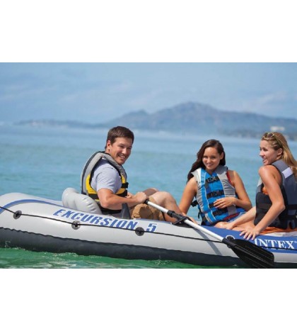 Intex Excursion 5 Person Inflatable Rafting and Fishing Boat Set with 2 Oars