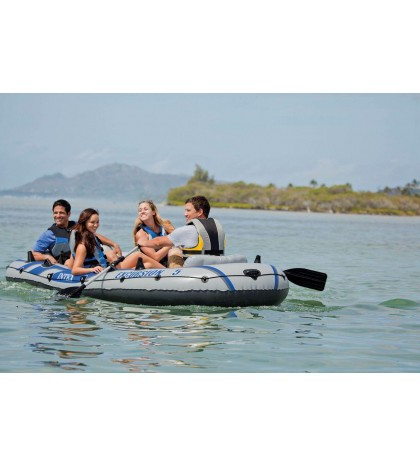 Intex Excursion 5 Person Inflatable Rafting and Fishing Boat Set with 2 Oars