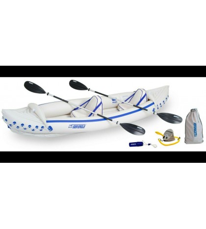 Sea Eagle 370 Deluxe 3 Person Inflatable Kayak Canoe w/ Paddles Not Origin Box