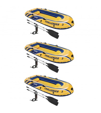 Intex Inflatable Raft Boat Set With Pump And Oars, Yellow (3 Pack)