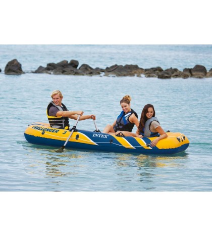 Intex Inflatable Raft Boat Set With Pump And Oars, Yellow (3 Pack)