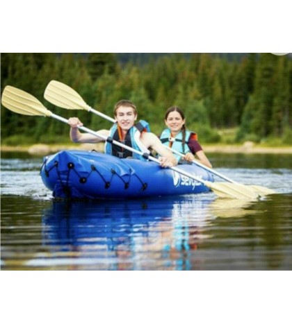 Travel Kayak Inflatable, 2 Person w/Removable Seat, Paddle, Carry Bag