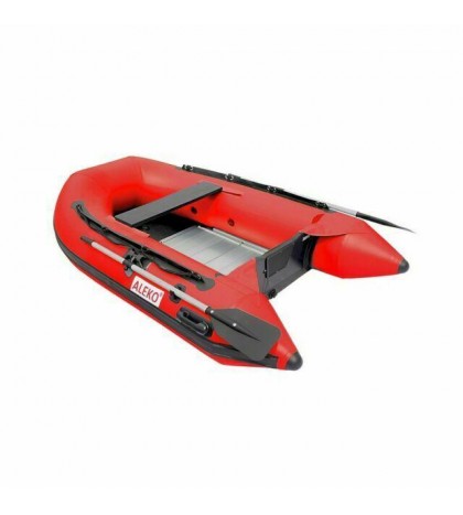 ALEKO Inflatable 8 Ft 4 Inch Red Color Pontoon Boat With Aluminum Floor
