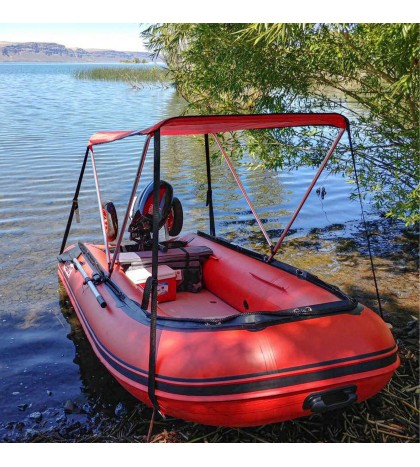 ALEKO Inflatable 8 Ft 4 Inch Red Color Pontoon Boat With Aluminum Floor