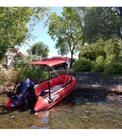 ALEKO Inflatable 8 Ft 4 Inch Red Color Pontoon Boat With Aluminum Floor