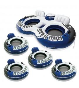 Intex River Run II Inflatable 2 Person Tube + 1 Person Inflatable Tube (4 Pack)