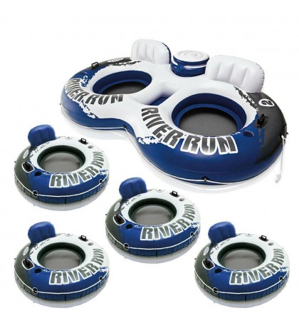 Intex River Run II Inflatable 2 Person Tube + 1 Person Inflatable Tube (4 Pack)