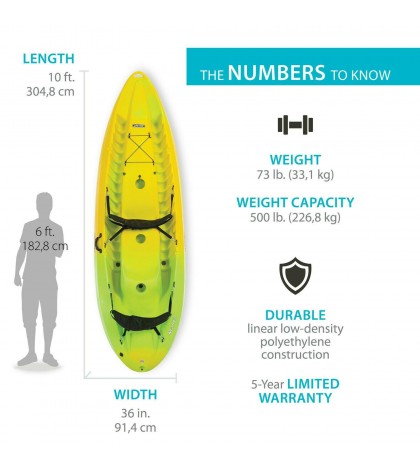 Lifetime Manta 100 Tandem 10' Kayak (Paddles Includ) 500 Lb Capacity.YellowColor