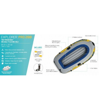 Inflatable Explorer Pro 200 Two Person Boat With Oars And Pump 77