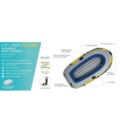 Intex Inflatable Explorer Pro 200 Two-Person Boat with Oars and Pump, 77