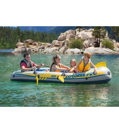 Intex Inflatable Explorer Pro 400 Four-Person Boat with Oars and Pump (58360WL)
