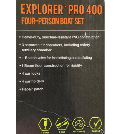 Intex Inflatable Explorer Pro 400 Four-Person Boat with Oars and Pump (58360WL)