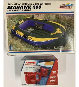 Vintage 2000 Intex Seahawk 200 2-Person Inflatable Boat & Coleman Pump New!