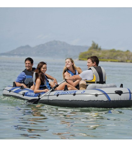 Intex Excursion 5 Person Inflatable Raft, 2 Oars & 2 Red Life Jackets, Large XL